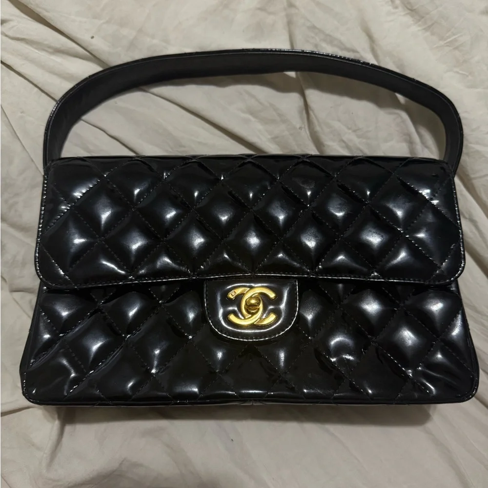 Chanel Black Patent Leather Double Flap Bag - Picture 1 of 8
